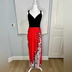Maggy L 4P Maci Dress Black with Red Floral skirt